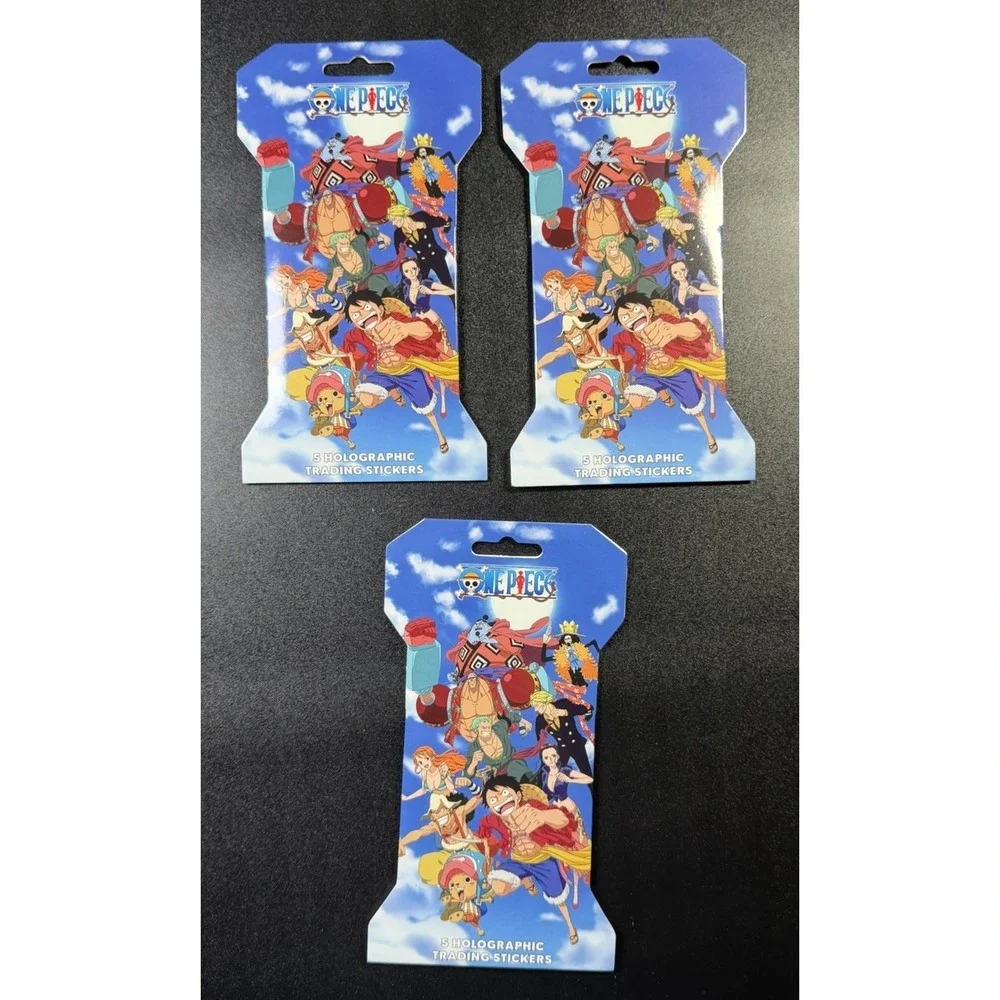 (3) One Piece HOLOGRAPHIC TRADING STICKERS English Sleeved Booster 5-Pack New S